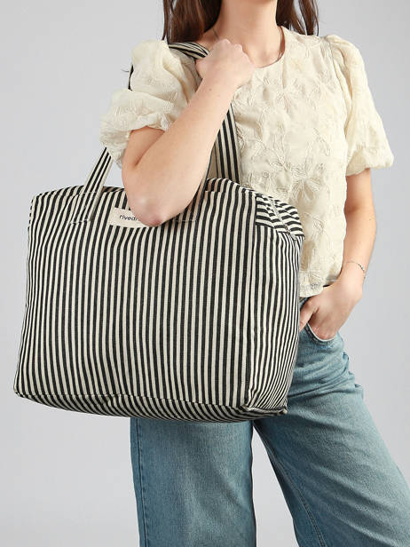 Shoulder Bag Célestins Striped Recycled Cotton Rivedroite Black spring striped CELESTRI other view 1